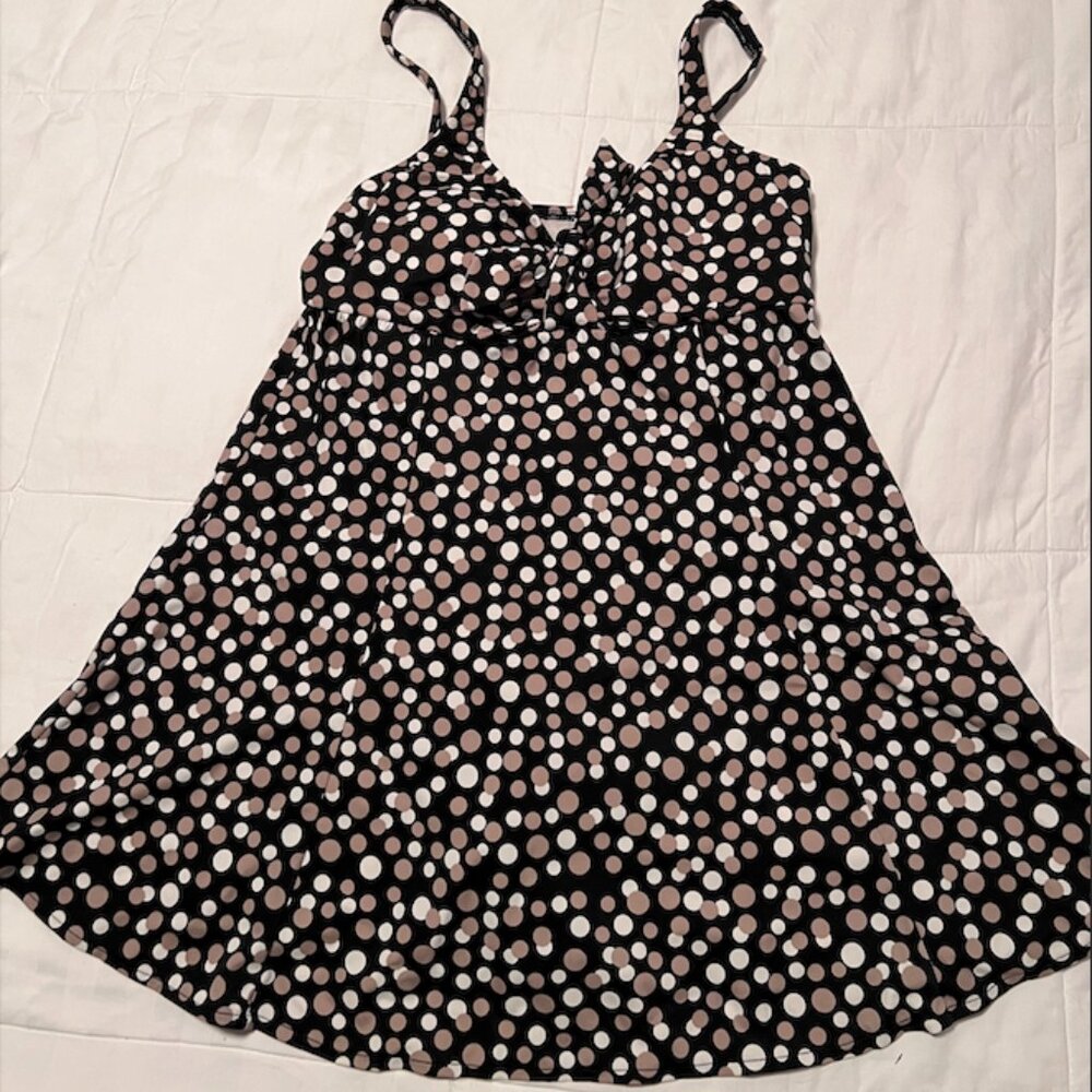 ☀️ Croft & Barrow Black & Brown Polka Dot 1 Pc Swimsuit Size 14 EUC